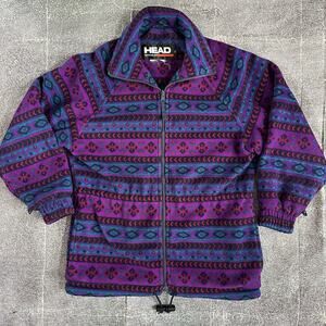 Men's Vintage 90's HEAD Skiwear Purple Black Tribal Aztec Fleece Zip Jacket Sz S